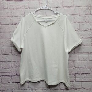 J Jill Fit French Terry White Top Size L Pullover Cozy Basic Comfortcore Workout